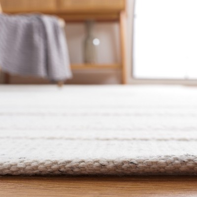 Ivory and Light Grey Square Flat Woven Wool Rug