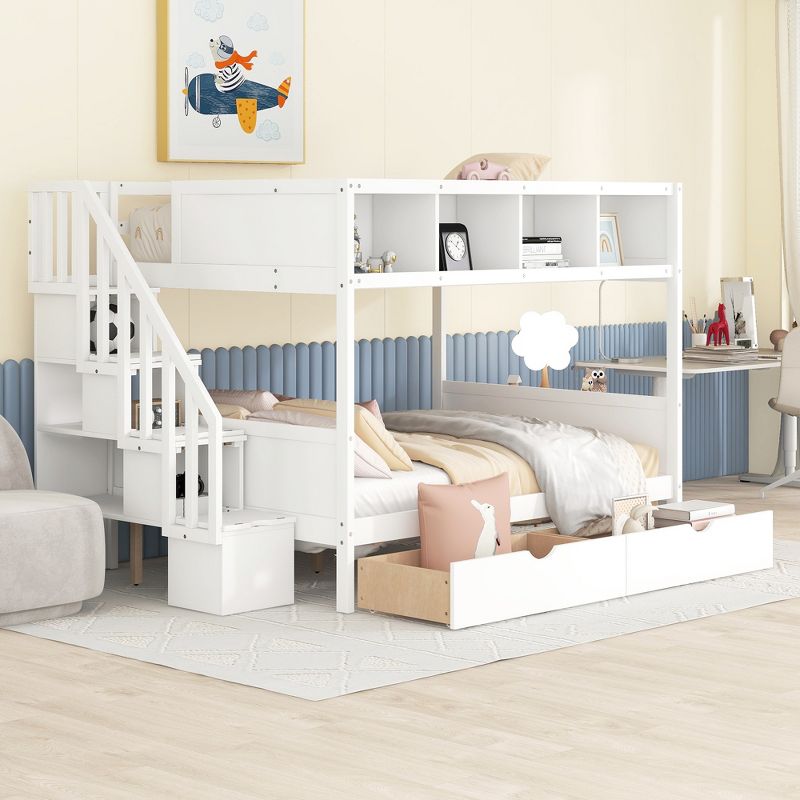 Twin over Full Bunk Bed with Shelves, Storage Staircase and 2 Drawers - ModernLuxe, 3 of 12