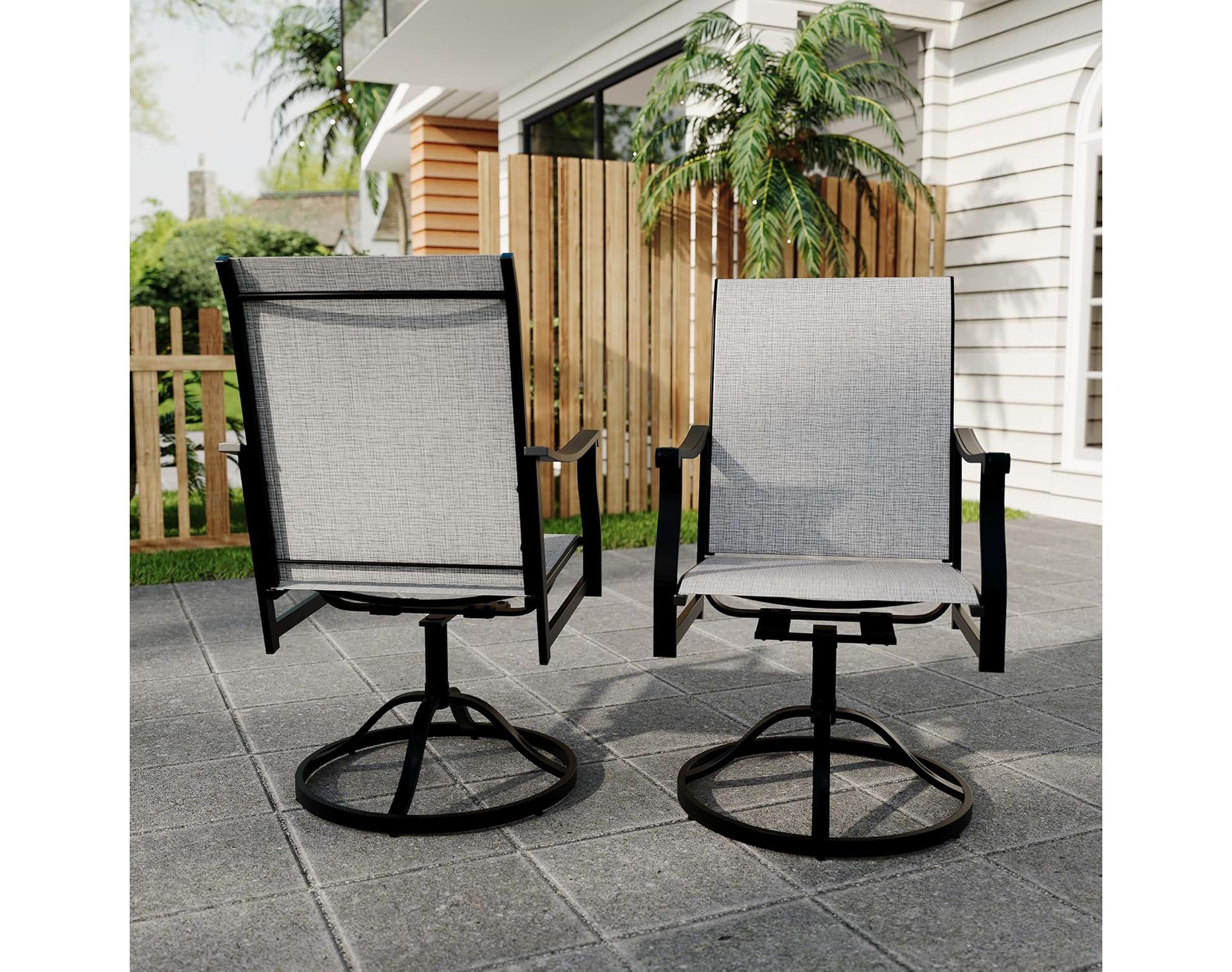 Set of 2 Outdoor Swivel Rocker Chairs with Textilene Breathable Back, Patio Dining Chairs for Poolside, Lawn and Garden