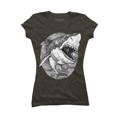 Junior's Design By Humans Great White Shark BW By MudgeStudios T-Shirt