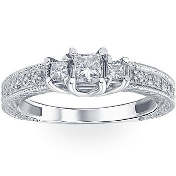 Pompeii3 1/2ct Vintage Three Stone Princess Cut Diamond Engagement Ring 14K White Gold