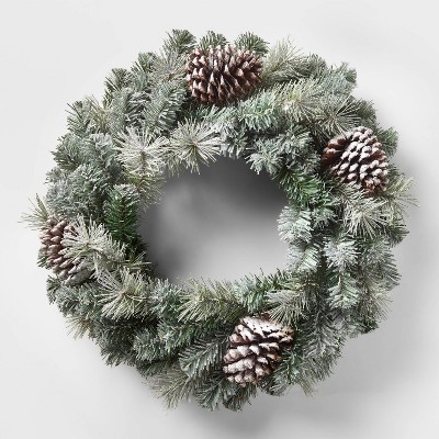 24in Unlit Lightly Flocked with Pinecones Artificial Wreath - Wondershop™