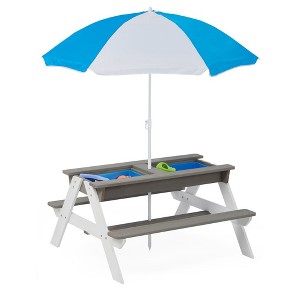 3 in1 Kids Picnic Table, Outdoor Wooden Activity & Dining Table With Adjustable Collapsible Umbrella, Kids Picnic Table For Boys Girls Outdoor Camping - 1 of 4