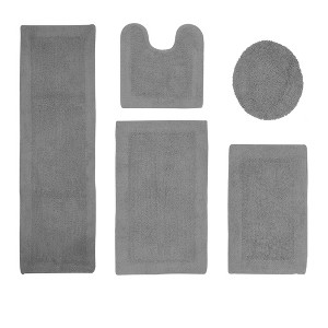 Edge Bath Rug 100% Premium Cotton Ultra-Soft Water Absorbent Tufted Solid Reversible 5 Piece Bathroom Rug Set for Machine Washable Bathmat - 1 of 4