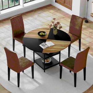 5/7 PCS Round Dining Table Set Modern Dining Set Kitchen Table Set with Upholstered Chairs, Brown+Black-Modernluxe - 1 of 4