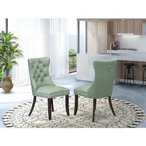 East West Furniture DAP2F23 Dallas Parson Kitchen Chairs - Button Tufted Nailhead Trim Beige Red faux Leather  Dining Chairs, Set of 2, linen white - 1 of 4