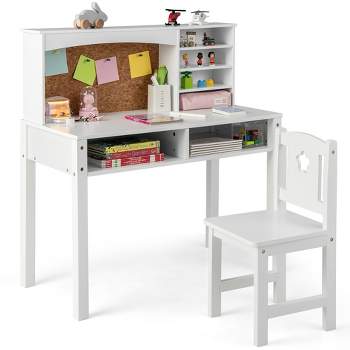 Costway Kids Desk and Chair Set Study Writing Workstation with Hutch & Bulletin Board