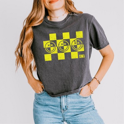 Simply Sage Market S.W.Smiley Checkered X Face Boxy Crop Top
