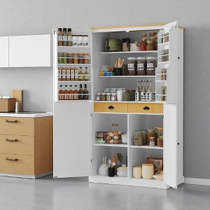 Kitchen Pantry Cabinet with 2 Drawers, Adjustable Shelves & 8 Door Racks, Freestanding Farmhouse Storage Cupboard for Kitchen Dining Room - 1 of 4