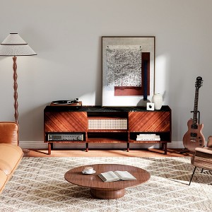 LOVMOR Mid Century 67 INCH Modern Entertainment Center with Rattan Drawer - 1 of 4
