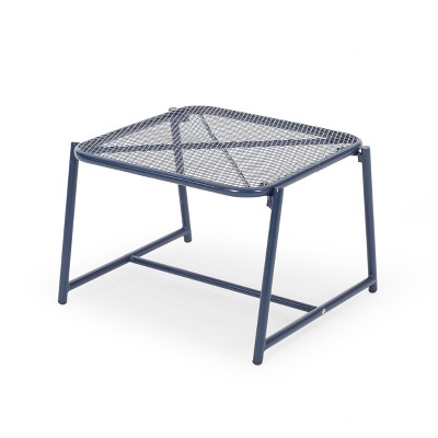 GDFStudio Douglas Outdoor Rectangular Iron Side Table with Metal Mesh, Matte Navy Blue