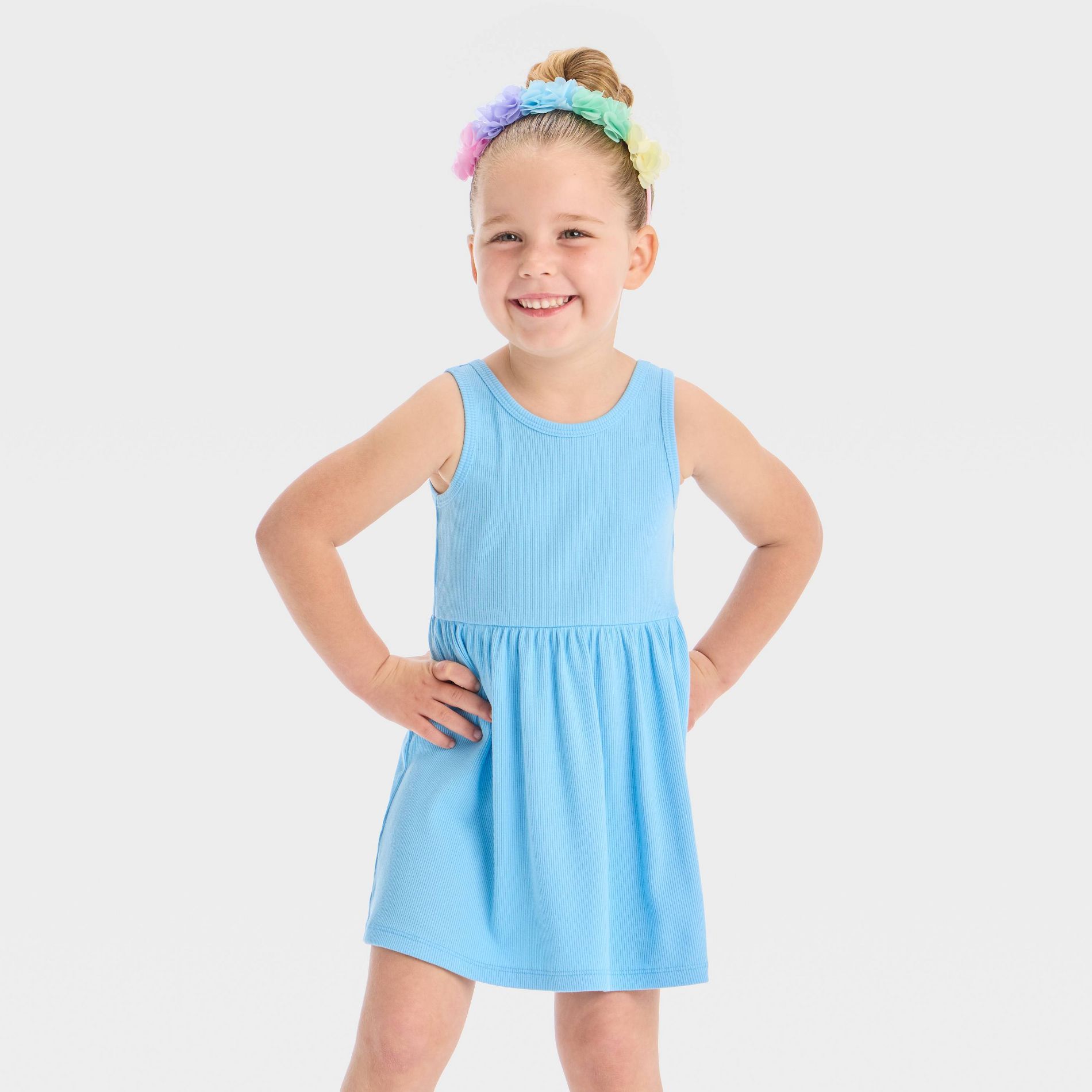 Toddler Girls' Ribbed Tank Dress - Cat & Jack™ Sky Blue 3T