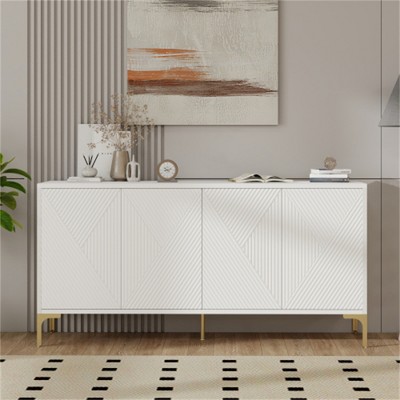 SKRAN Buffet Cabinet with Storage,4 Doors Wood Sideboard Cabinet with Carved Door Panels, Adjustable Shelves for Living Room, Kitchen