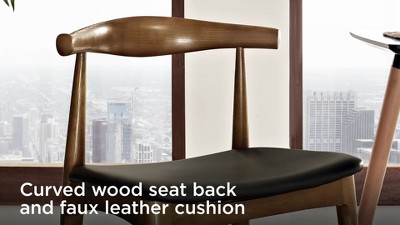 Mid-Century Curved Black Faux Leather and Wood Side Chair Set
