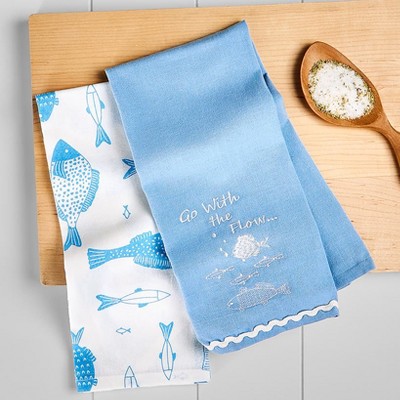 The Lakeside Collection Set of 2 Gone to the Lake Embroidered Kitchen Towels - Go With The Flow