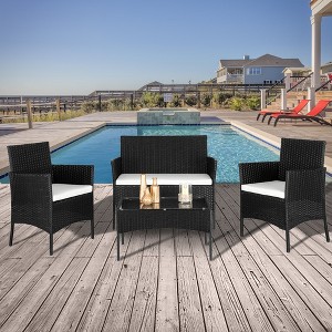 KTMBDW 4 Pieces Patio Set Outdoor Wicker Furniture Sets Modern Rattan Chair Conversation Sofa Sets with Glass Coffee Table for Yard and Bistro - 1 of 4