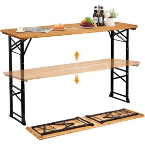 VINGLI 67" Wooden Folding Picnic Table with Umbrella Hole, Adjustable Heights – Ideal for Picnics & BBQs - 1 of 4