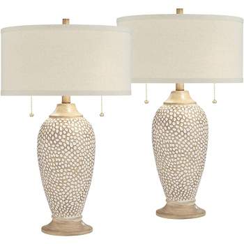 360 Lighting Cody Rustic Farmhouse Table Lamps 24 1/2" High Set of 2 Beige Textured Pebble Drum Shade for Bedroom Living Room Bedside Nightstand House
