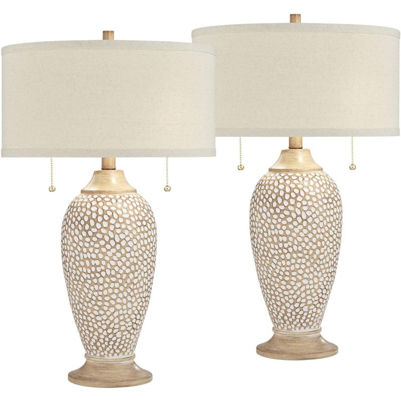 360 Lighting Cody Rustic Farmhouse Table Lamps 24 1/2" High Set of 2 Beige Textured Pebble Drum Shade for Bedroom Living Room Bedside Nightstand House, 1 of 9