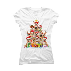 Junior's Design By Humans Christmas Pajama Chihuahua Tree By MINHMINH T-Shirt - 1 of 3