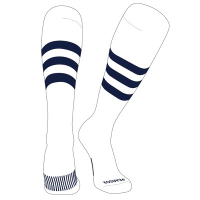 PEAR SOX Striped OTC Baseball, Softball, Football Socks (A) White, Navy