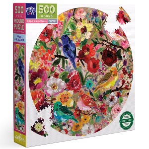 eeBoo: Piece and Love Birds & Blossoms Round 500 Piece Puzzle - 1 of 4