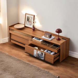 Modern TV Stand with Storage, 4 Drawer with Tempered Glass,Built-in Charging Ports & Ambient LED Lighting, Entertainment Center Console Table - 1 of 4