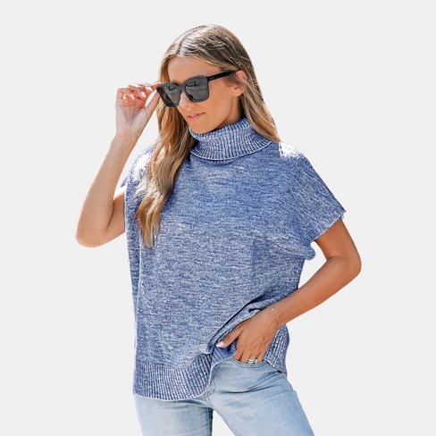 Women s Short Sleeve Knit Turtleneck Sweater Cupshe S Aqua