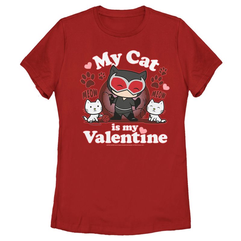 Women's Batman Catwoman My Cat is My Valentine T-Shirt, 1 of 5