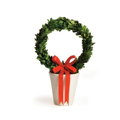 Napa Home and Garden 15" Cream/Green Preserved Boxwood Evergreen Planter Pot Christmas Wreath