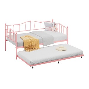 GustoWave Metal Twin Size Daybed with Trundle and Lockable Casters, Metal Sofa Bed Frame for Living Room - 1 of 4