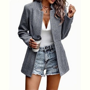 Coolmee Women's Casual Business Open Front Long Sleeve Notch Lapel Office Blazer Jacket - 1 of 4