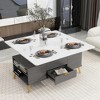 42"W Lift-Top Coffee Table Cocktail Table Center Table Multi Functional Table Dining Table with Drawers, Gray+Marbling White-ModernLuxe - 3 of 4