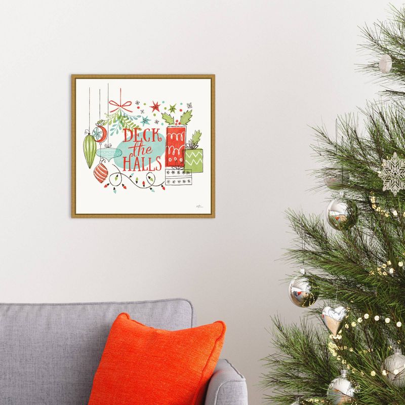 16&#34; x 16&#34; Deck the Halls Christmas Holly by Janelle Penner Framed Canvas Wall Art - Amanti Art, 6 of 10