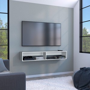 Vynxaria Modern 59" Floating TV Stand in White with Two Open Shelves and Cable Management for TVs up to 65" - 1 of 4