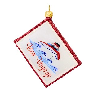 Ornaments To Remember 4.25 In Travel Sticker Bon Voyage Suitcase Christmas Tree Ornament , Travel Cruise Post Card (1PC) - 1 of 4