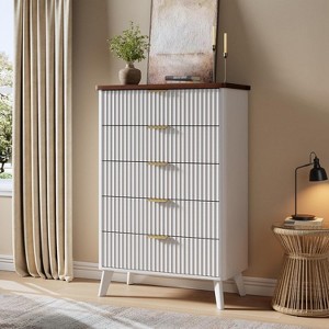 5 Drawers Dresser for Bedroom,47.2" Tall Dressers with Curved Profile Design, Fluted Wood Drawers with Gold Handle for Living Room - 1 of 4