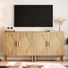 Rattan Sideboard with Double Doors, Bohemian Storage Cabinet with Drawers for Dining Room and Living Room - 3 of 4