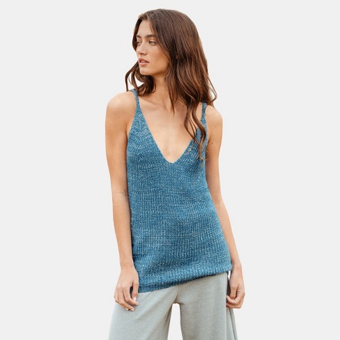 Women's Blue Knit V-Neck Cami - Cupshe - image 1 of 4