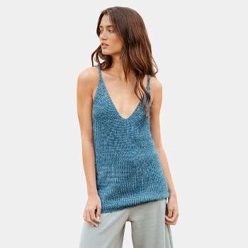Women's Blue Knit V-Neck Cami - Cupshe
