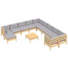 vidaXL Solid Pinewood Patio Lounge Set 12 Piece with Cushions Multi Colors - Brown and Gray - 3 of 4