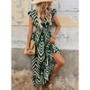 Women's V NeckElegant Printed Short Fly Sleeved Dress With Lace-Up Belt - 2 of 4