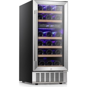 ZAFRO 15" Wine Cooler Under Counter Beverage Refrigerator Beer Mini Fridge 28 Bottles   Stainless Steel Double-Layer Tempered Glass Door - 1 of 4