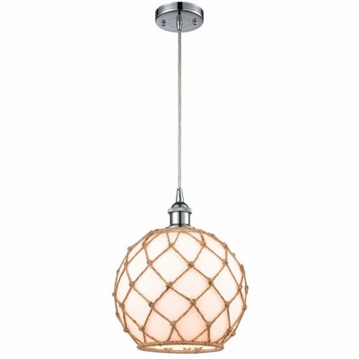 Farmhouse Rope - 1 Light Cord Hung Mini Pendant In Industrial Style-13 Inches Tall and 10 Inches Wide
