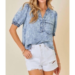 Women's Denim Short Sleeve Top - day + moon - 1 of 4
