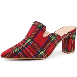 Perphy Pointed Toe Slip on Chunky Heels Houndstooth Slide Mules for Women - 1 of 4