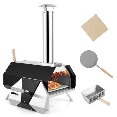 Costway Wood Outdoor Pizza Oven Machine 12 in. Pizza Grill Maker Portable with Foldable Legs in Black