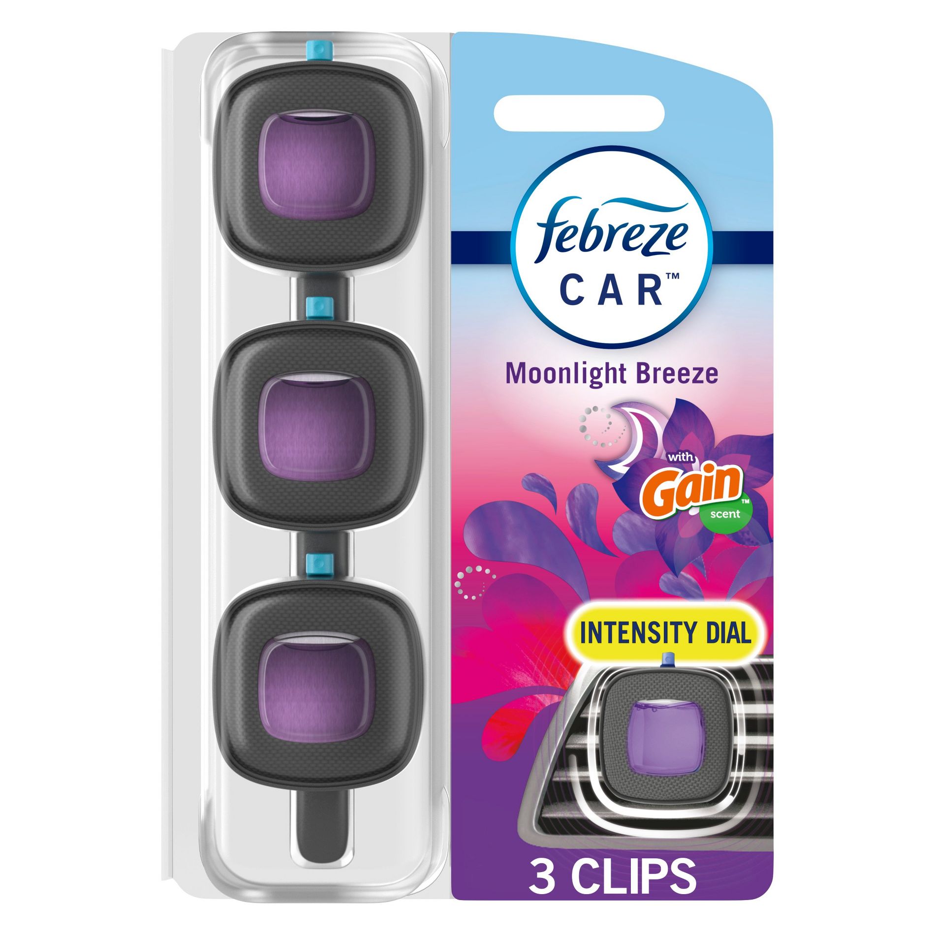 Febreze Car Air Freshener Vent Clip - Gain Moonlight Breeze - 0.20 fl oz/3pk