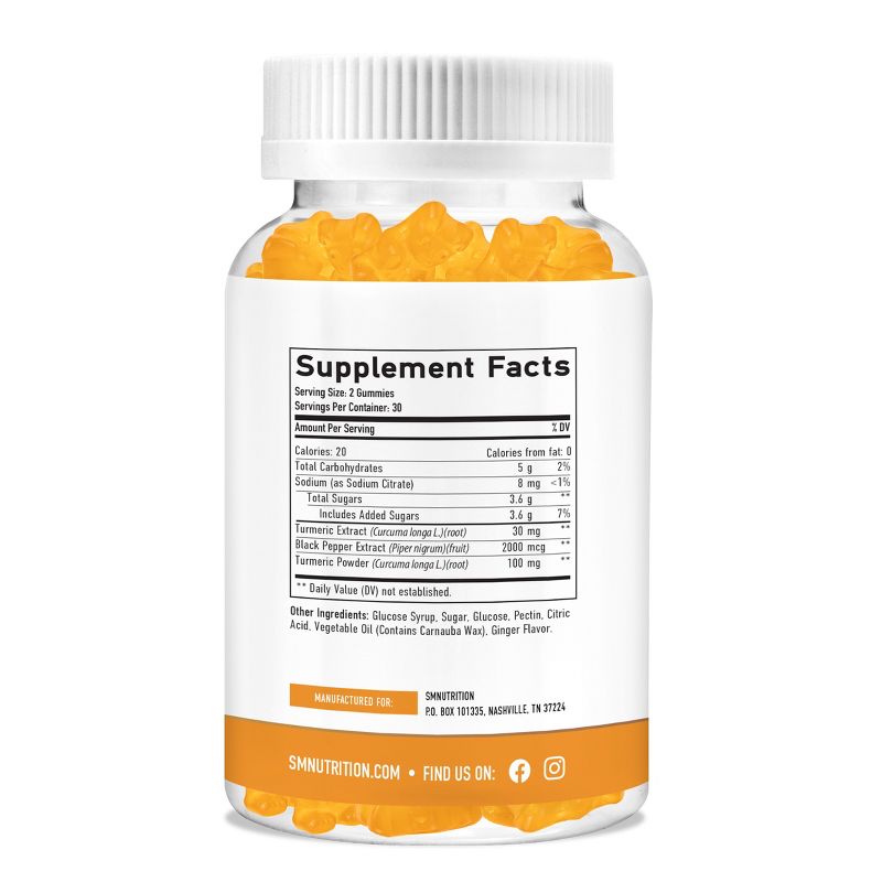 Turmeric Curcumin Gummies with Black Pepper Extract, Ginger Flavor, SMNutrition, 60ct, 2 of 3