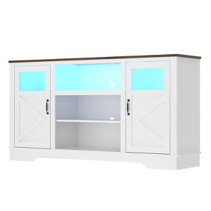 High-Rise Farmhouse-Style TV Stand with LED Lighting Three-Tier Storage Shelving Entertainment Center Suitable for Living Rooms and Bedrooms - 1 of 4